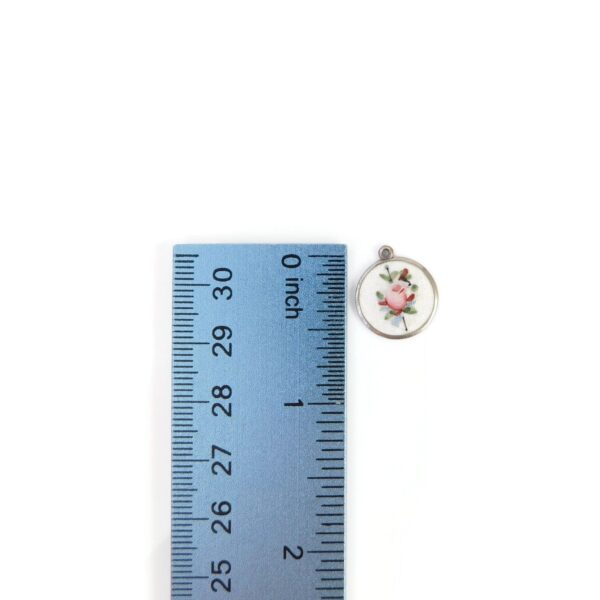 Enamel Rose Charm with ruler for scale