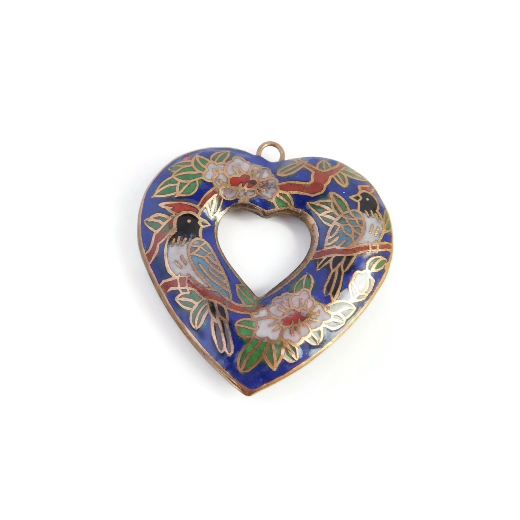 Cloisonne Heart Pendant, Vintage Jewelry 3 cloisonne heart pendant