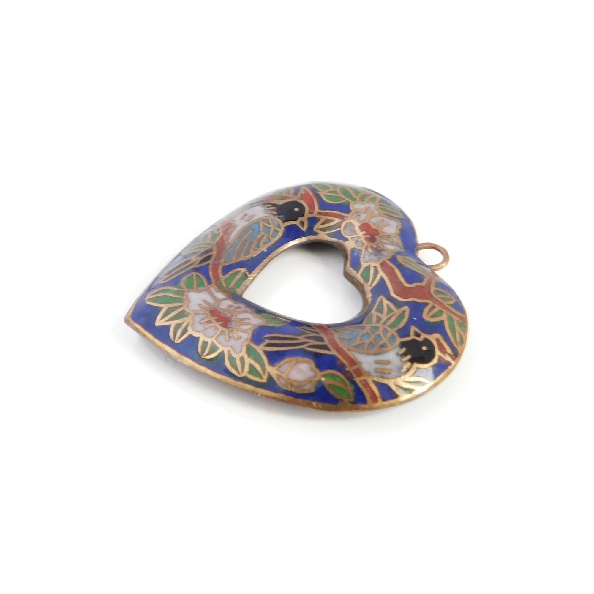 Cloisonne Heart Pendant, Vintage Jewelry 5 cloisonne heart pendant