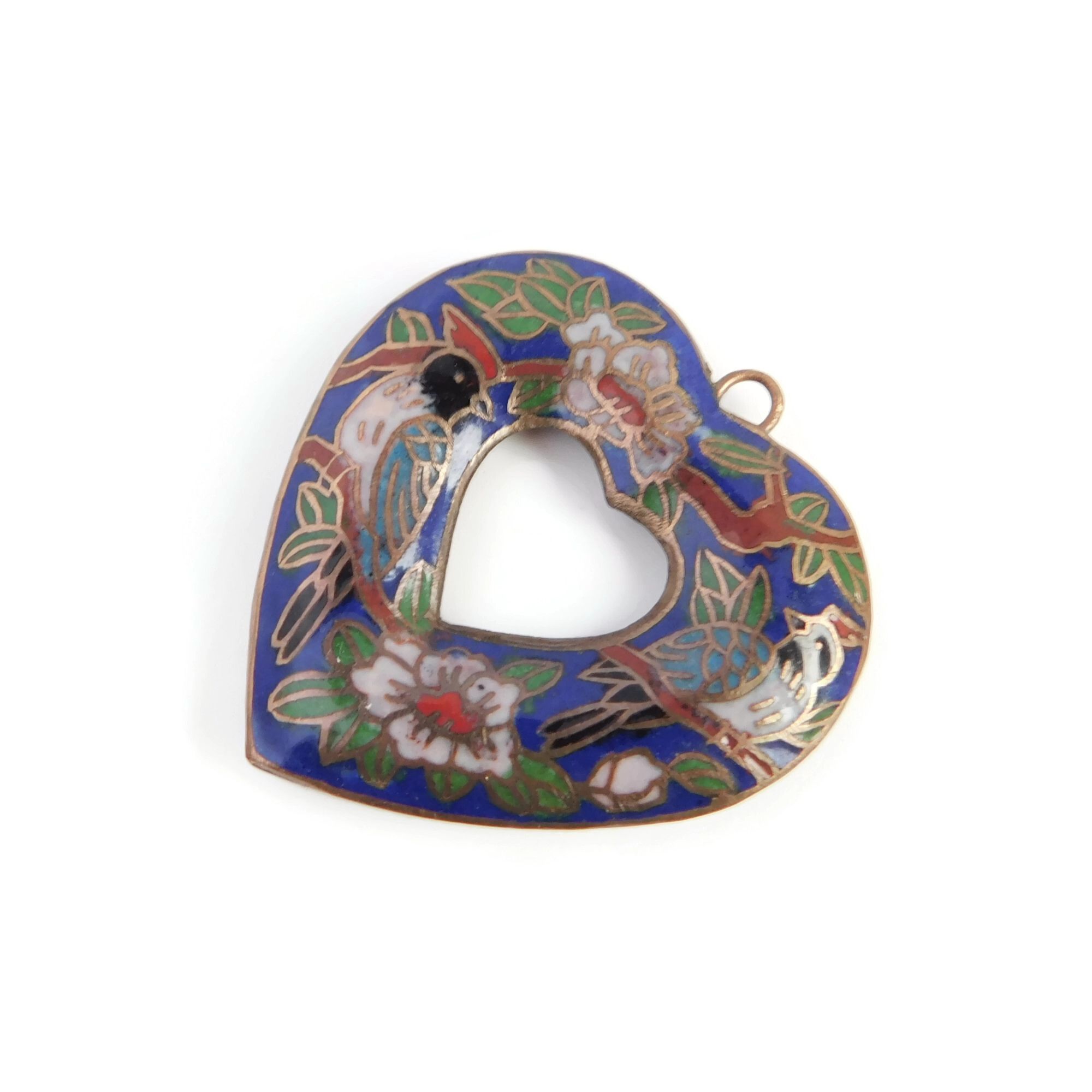 Cloisonne Heart Pendant, Vintage Jewelry 6 cloisonne heart pendant