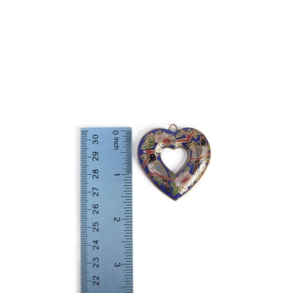 Cloisonne Heart Pendant, Vintage Jewelry 7 cloisonne heart pendant with ruler for scale
