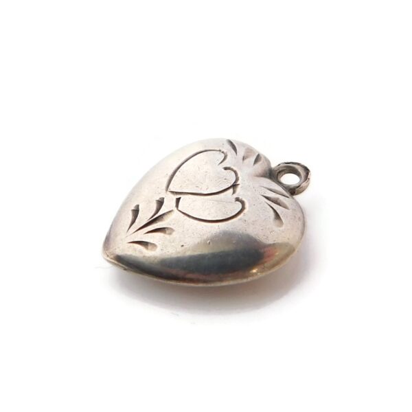 etched puffy heart charm