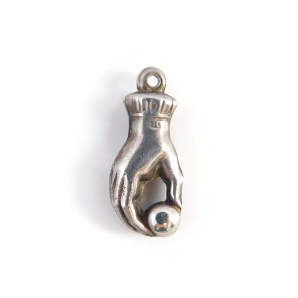 Vintage Silver Charm, Hand Holding Ball 7 back of hand charm