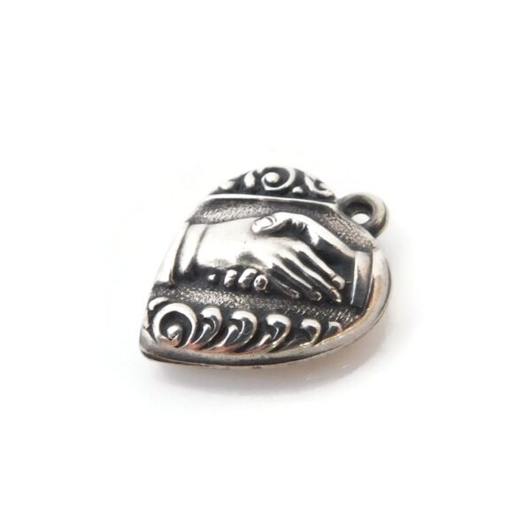Vintage Sterling Silver Puffy Heart Charm, Holding Hands 7 heart charm holding hands