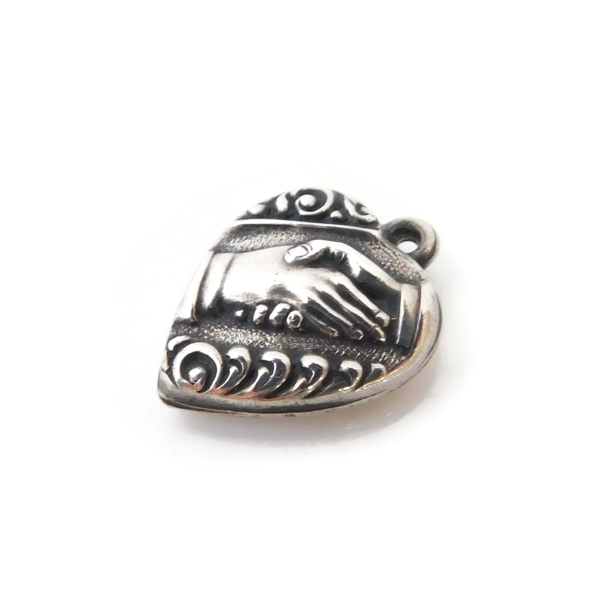 Vintage Sterling Silver Puffy Heart Charm, Holding Hands 3 heart charm holding hands