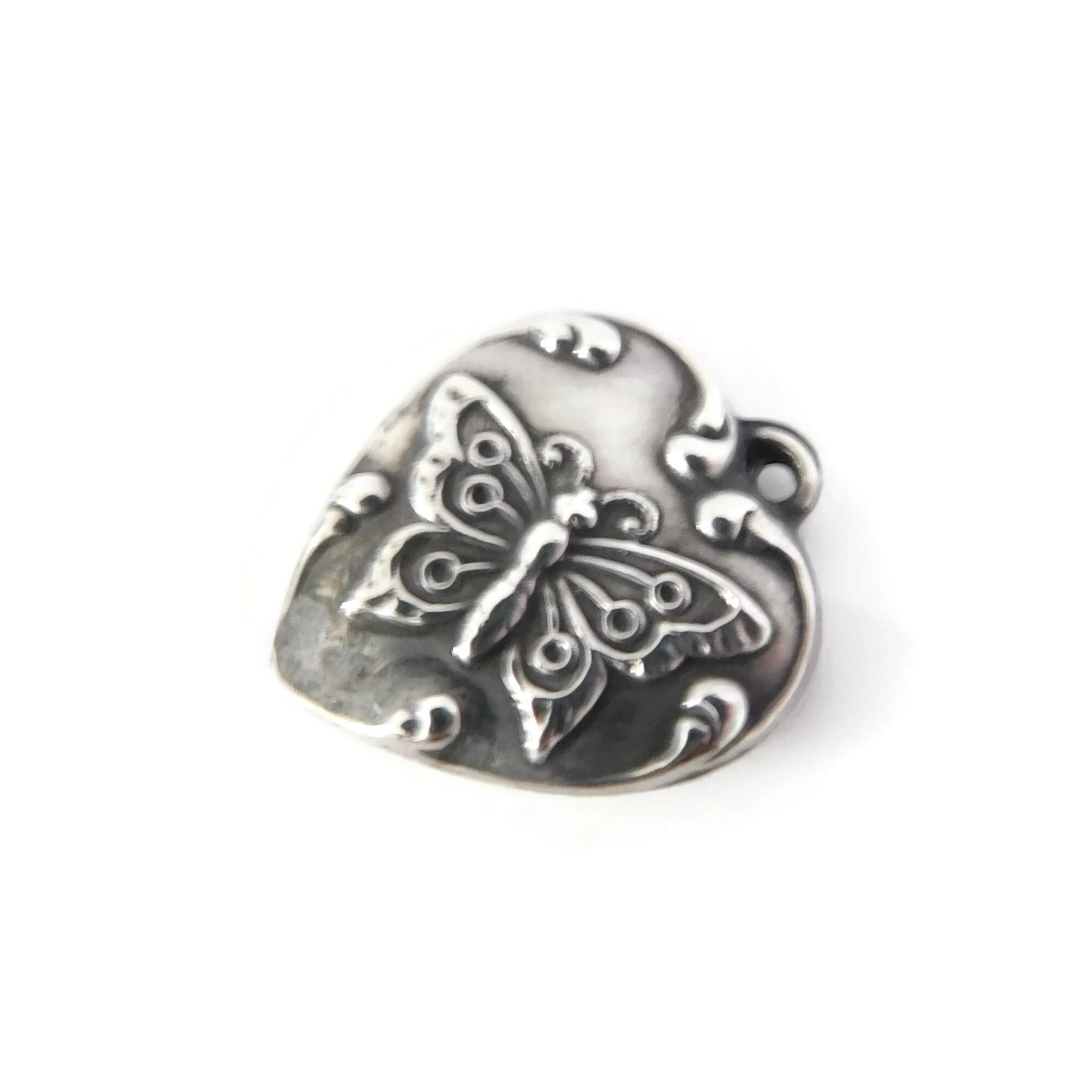 Vintage Sterling Silver Heart Charm With Butterfly, Repoussé Jewelry 4 heart charm with butterfly