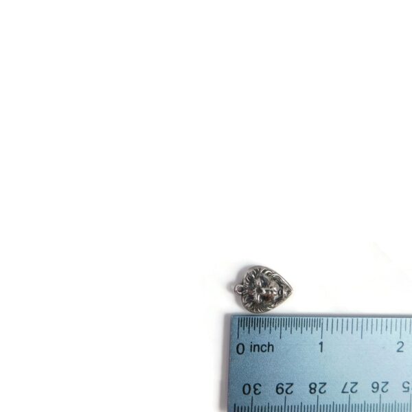 heart charm with lion with ruler for scale