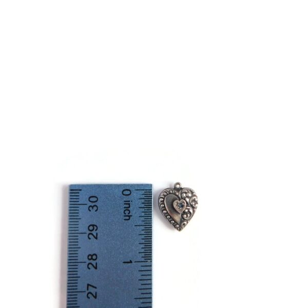 heart charm with rhinestone with ruler for scale