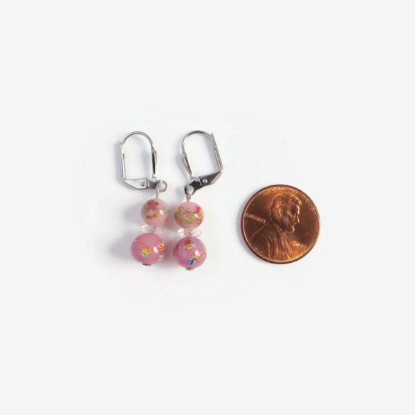 japanese millefiori earrings with penny for scale
