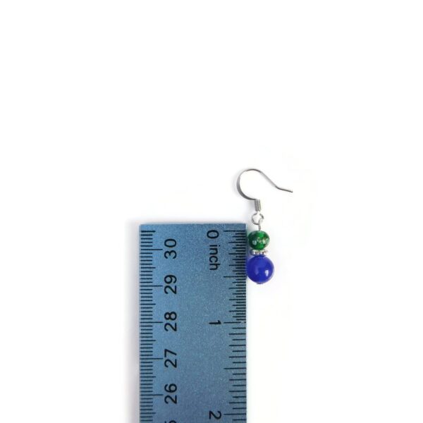 Blue and Green Millefiori Earrings, Handmade Beaded Jewelry 9 millefiori earrings with ruler for scale