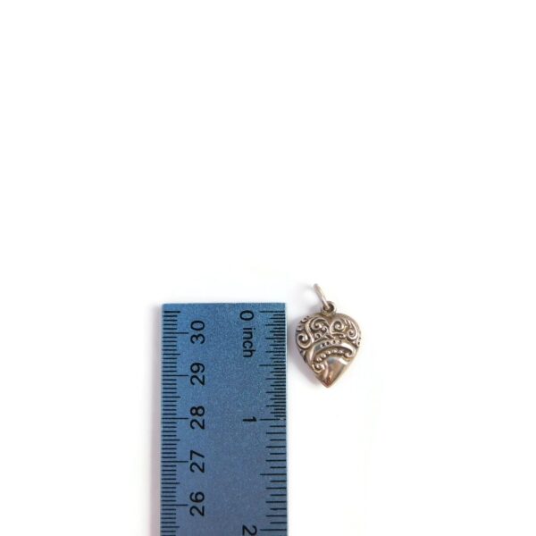 puffy heart charm with ruler for scale