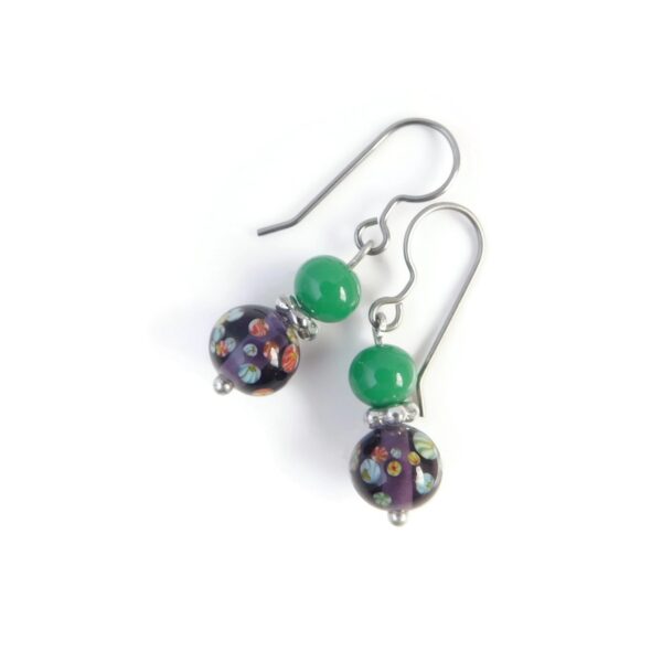 purple and green earrings