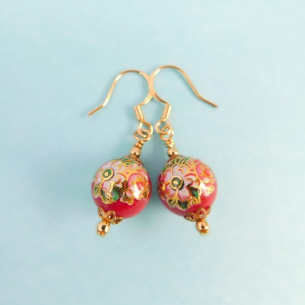 red tensha bead earrings