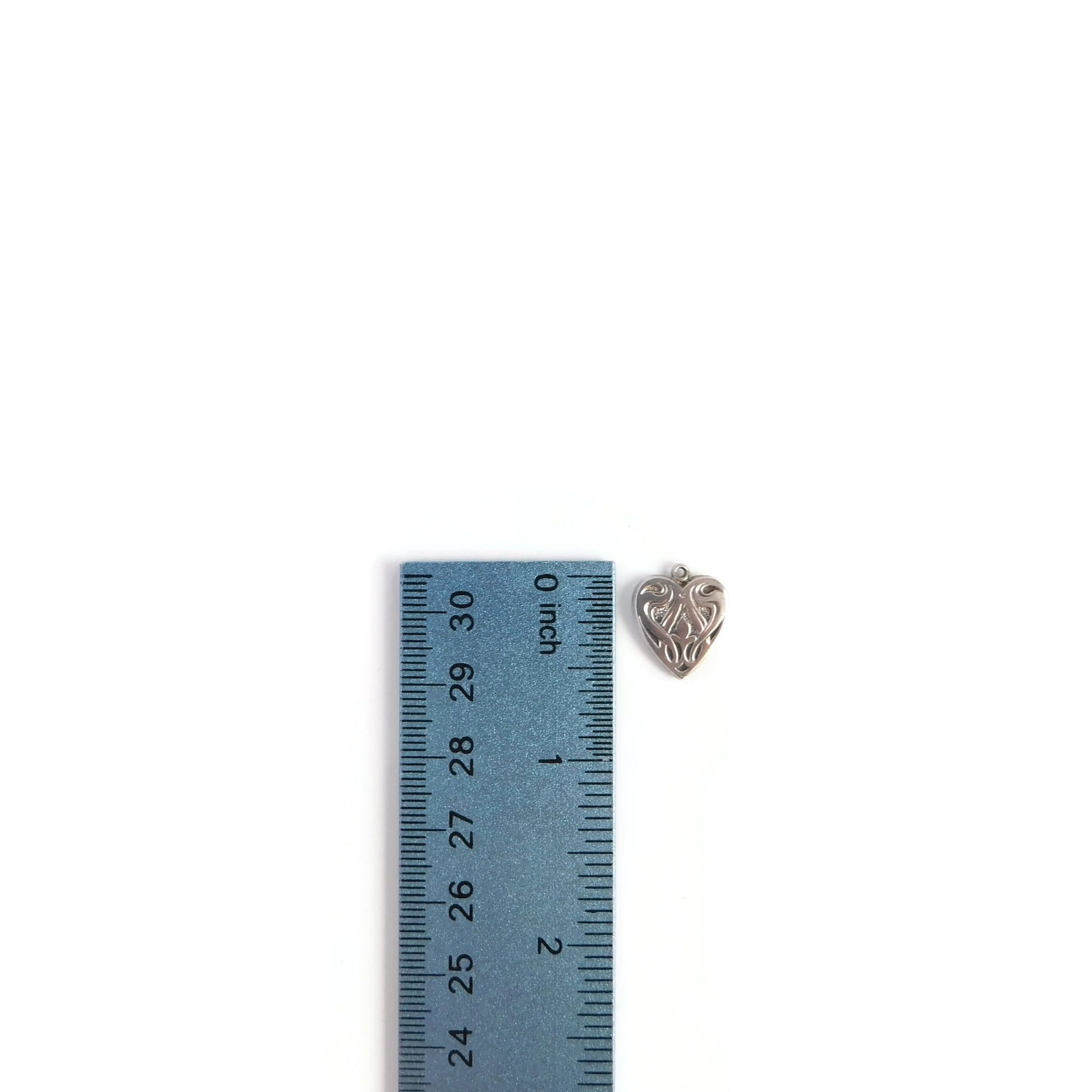 Vintage Sterling Silver Heart Charm, B.A. Ballou Jewelry 6 silver heart charm with ruler for scale
