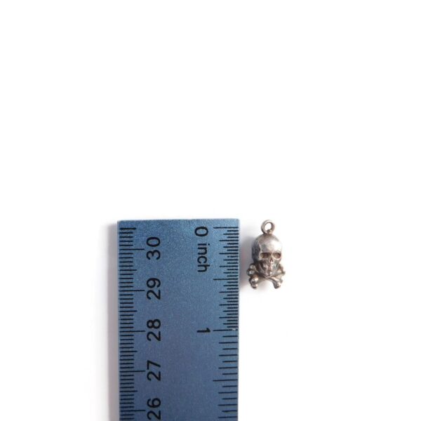skull and crossbones charm with ruler for scale
