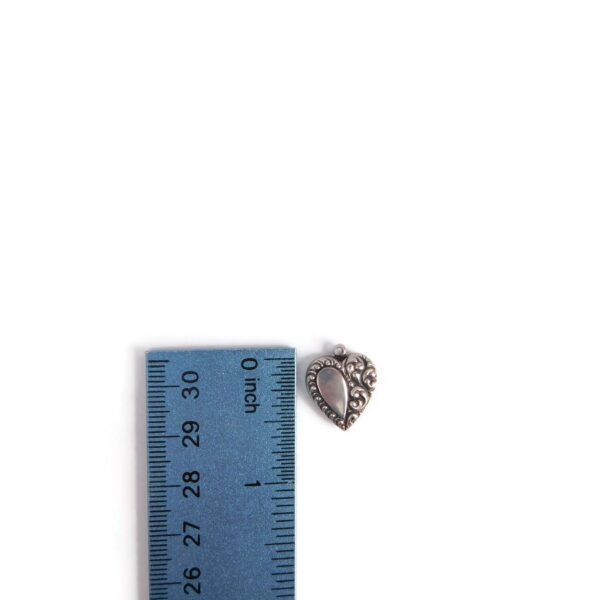 sterling silver heart charm with ruler for scale